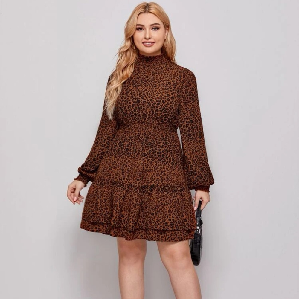 SHEIN Plus Size Leopard Shirred Leopard Dress